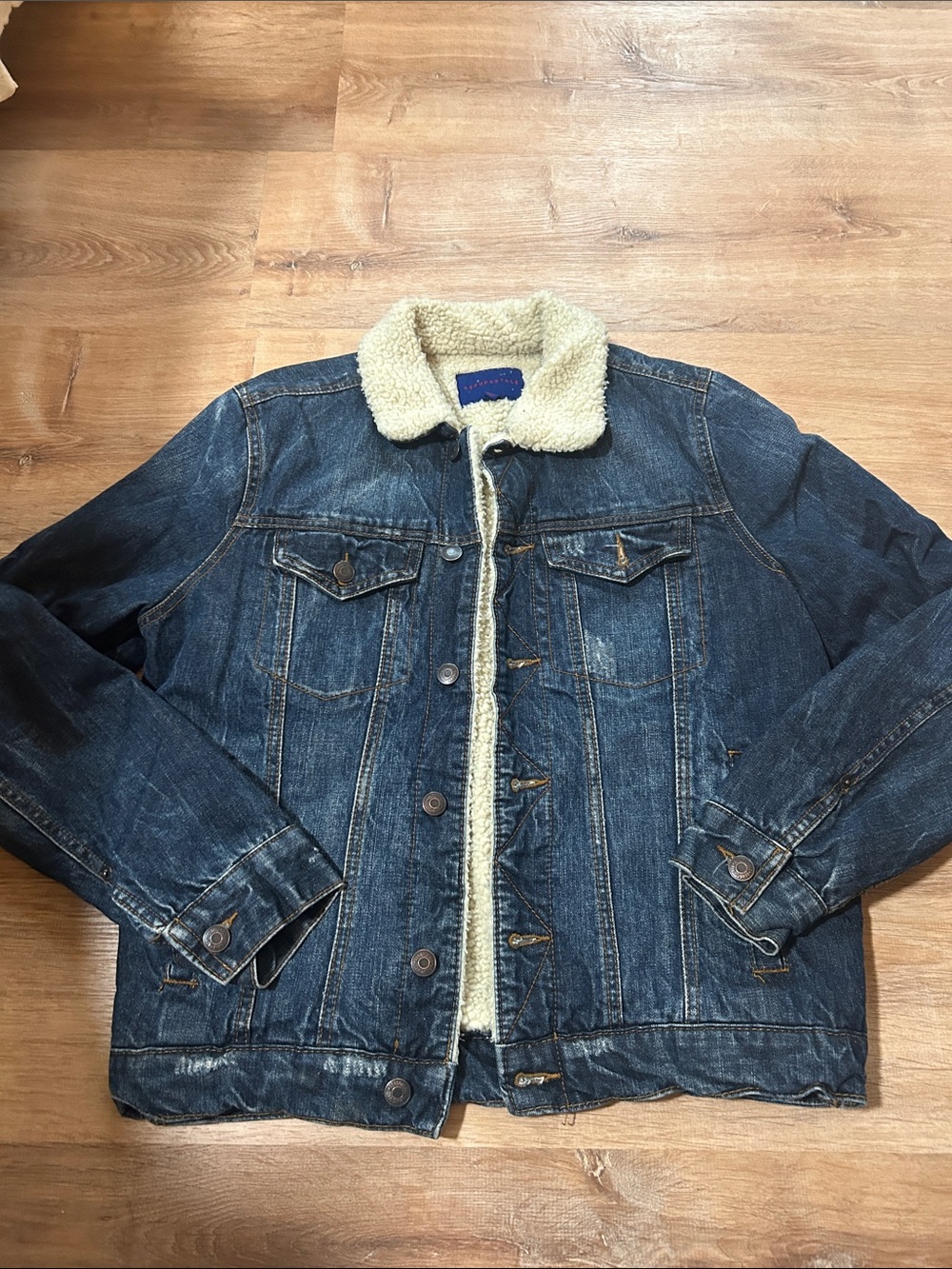 Aeropostale Blue Denim Jacket with Cream Sherpa Collar